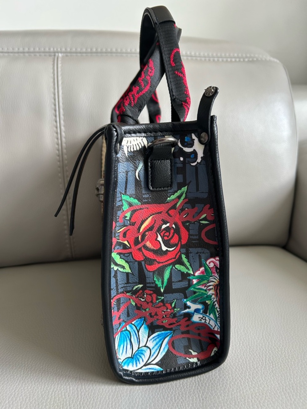 Ed Hardy Straw Tote Bag Hearts Skull Tattoo Y2K Summer Beach Shoulder Purse - Picture 2 of 10